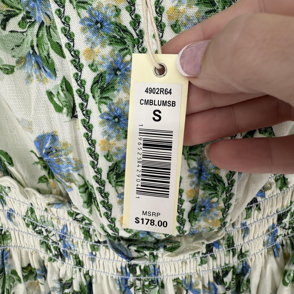 Max Studio Dress Womens Small‎ Blue Floral Smocked Waist Ruffle Hem Boho Midi - Picture 5 of 12